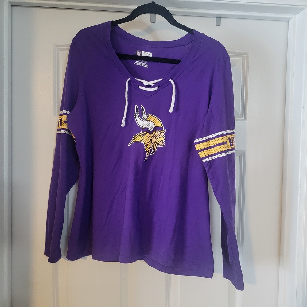 Minnesota Vikings Women's Purple Lace-Up V-Neck Long Sleeve NFL Shirt